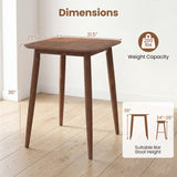 36 Inch Counter Height Bar Table Wooden High Top Pub Table with Solid Rubber Wood Legs-Walnut