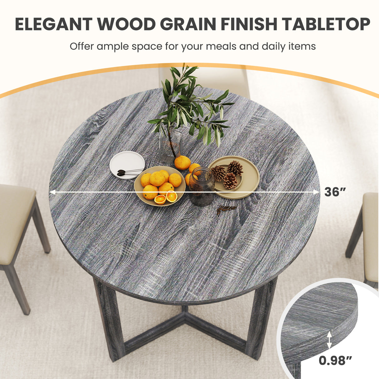 36 Inch Round Wood Dining Table for 2-4 People with Wing-shaped Pedestal Base