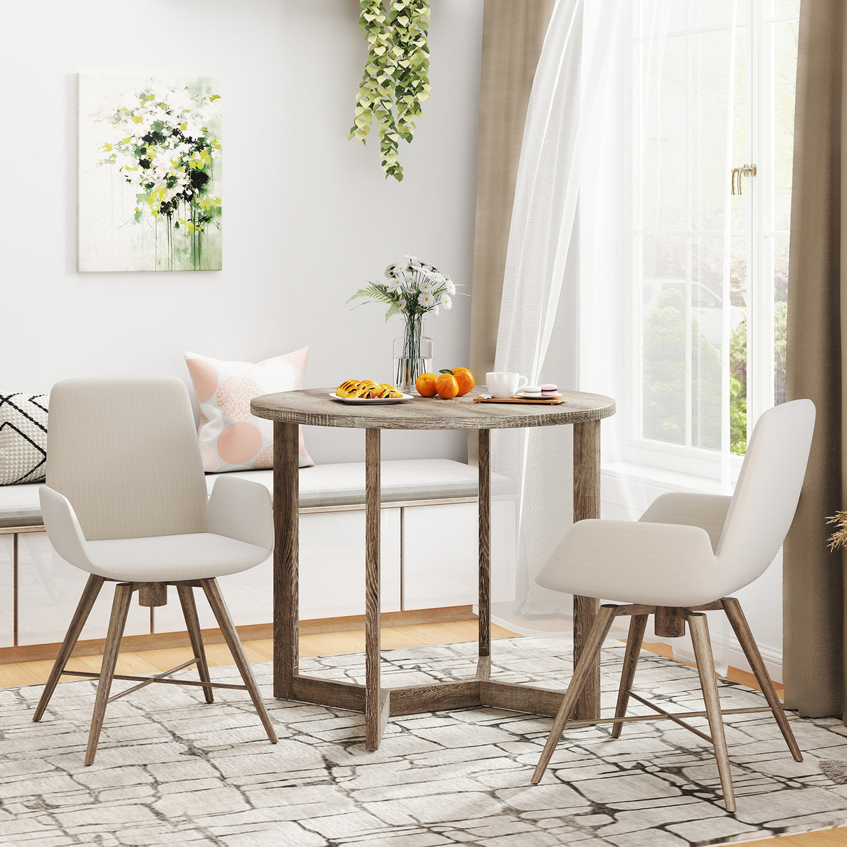 36 Inch Round Wood Dining Table for 2-4 People with Wing-shaped Pedestal Base