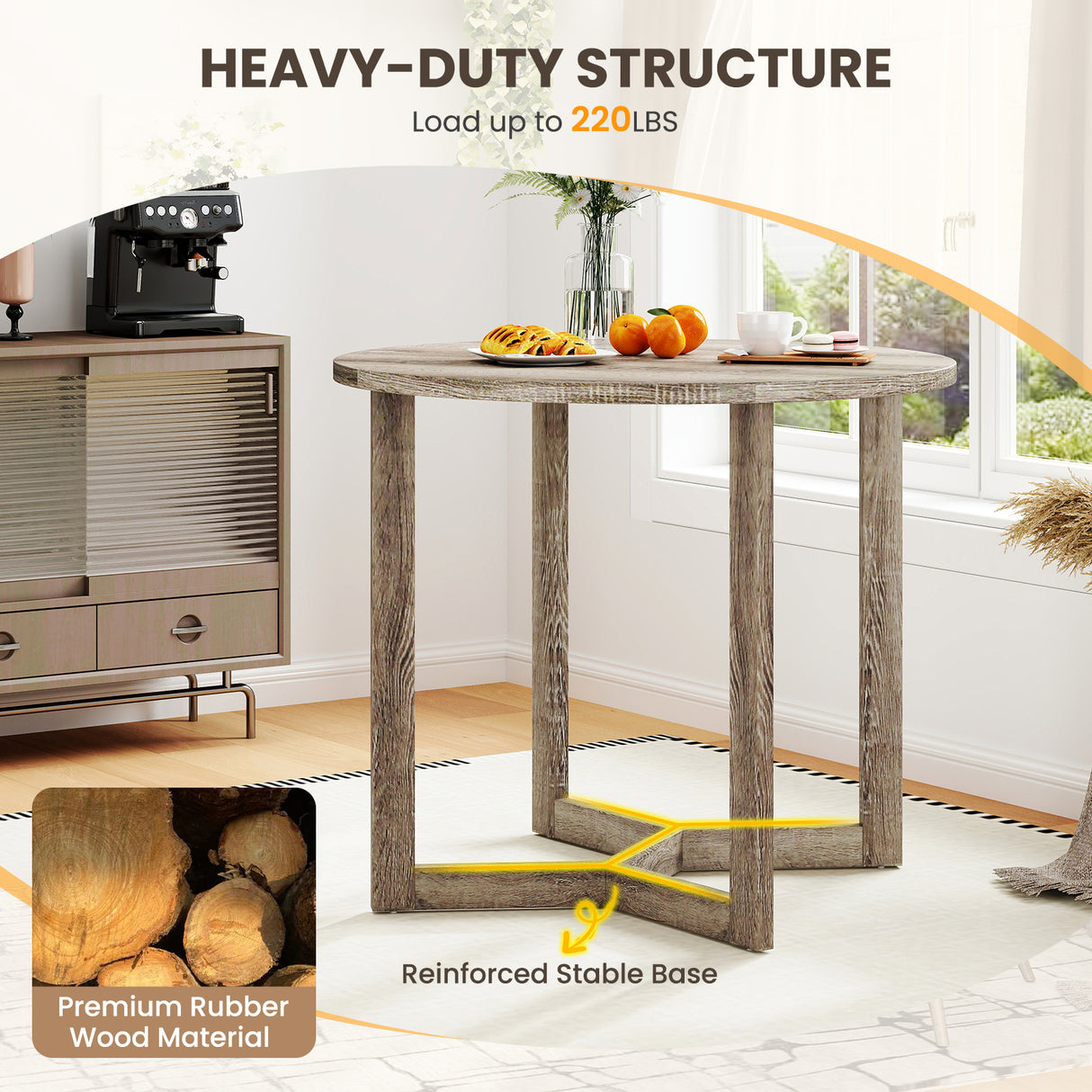 36 Inch Round Wood Dining Table for 2-4 People with Wing-shaped Pedestal Base