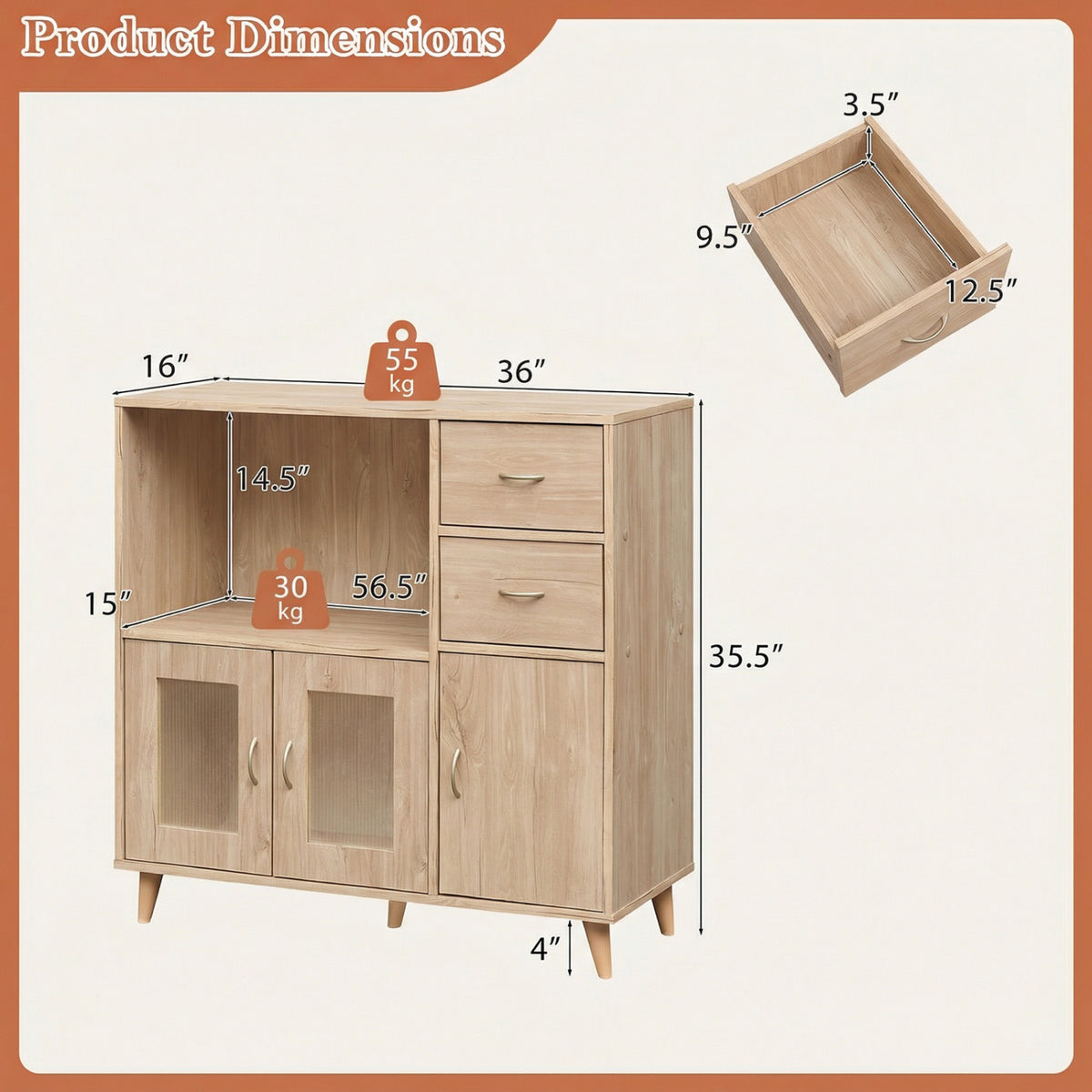 Sideboard Buffet Cabinet with Open Compartment