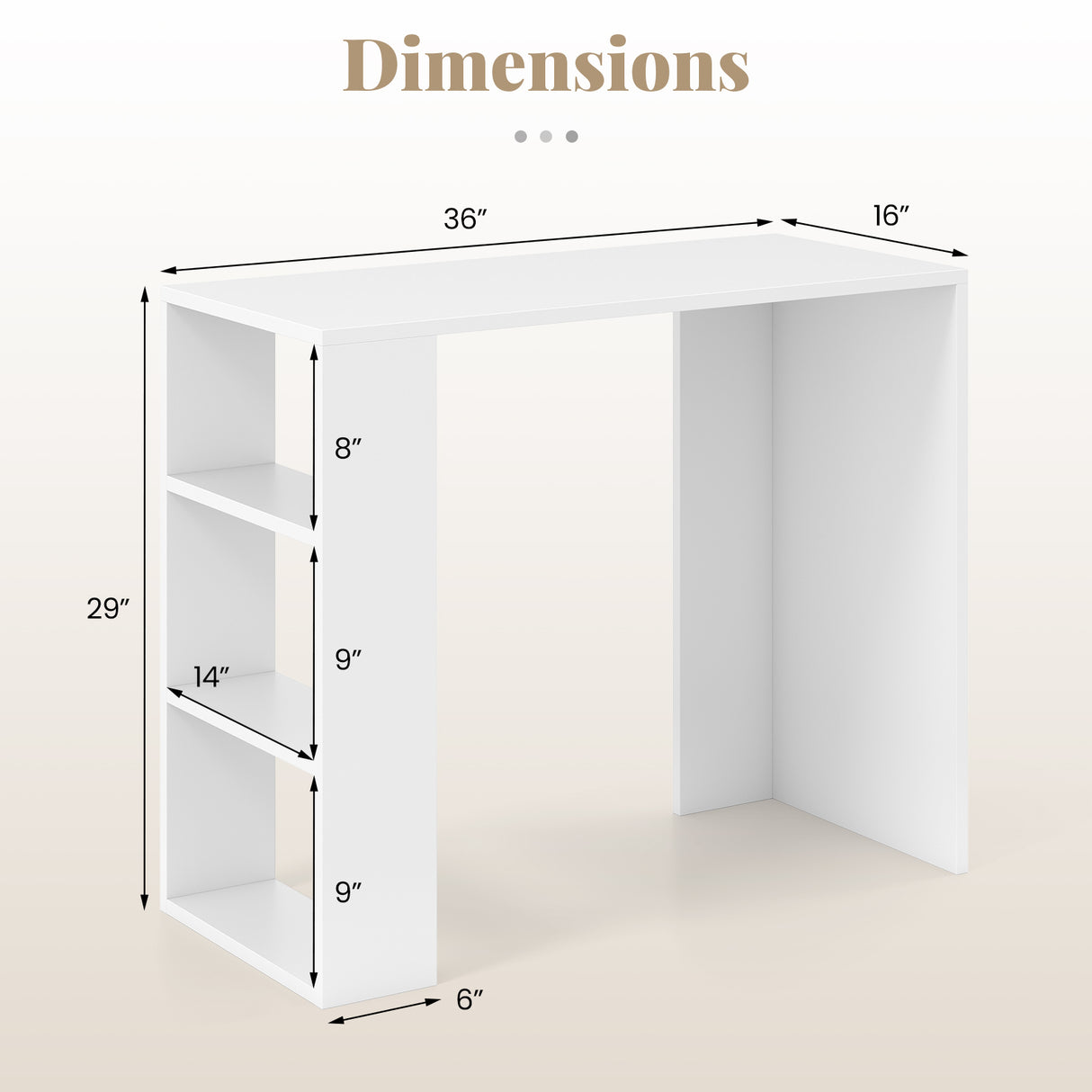 36 Inch White Computer Desk with 3 Open Shelves for Home Office Study-White