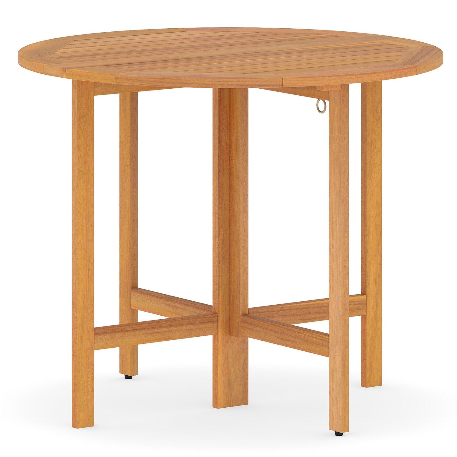 36 Inches Outdoor Folding Round Dining Table with Slatted Tabletop