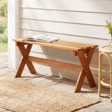 36" Outdoor Solid Wood Bench Set of 1/2 Backless Patio Dining Bench with Teak Oil Finish