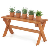 36" Outdoor Solid Wood Bench Set of 1/2 Backless Patio Dining Bench with Teak Oil Finish
