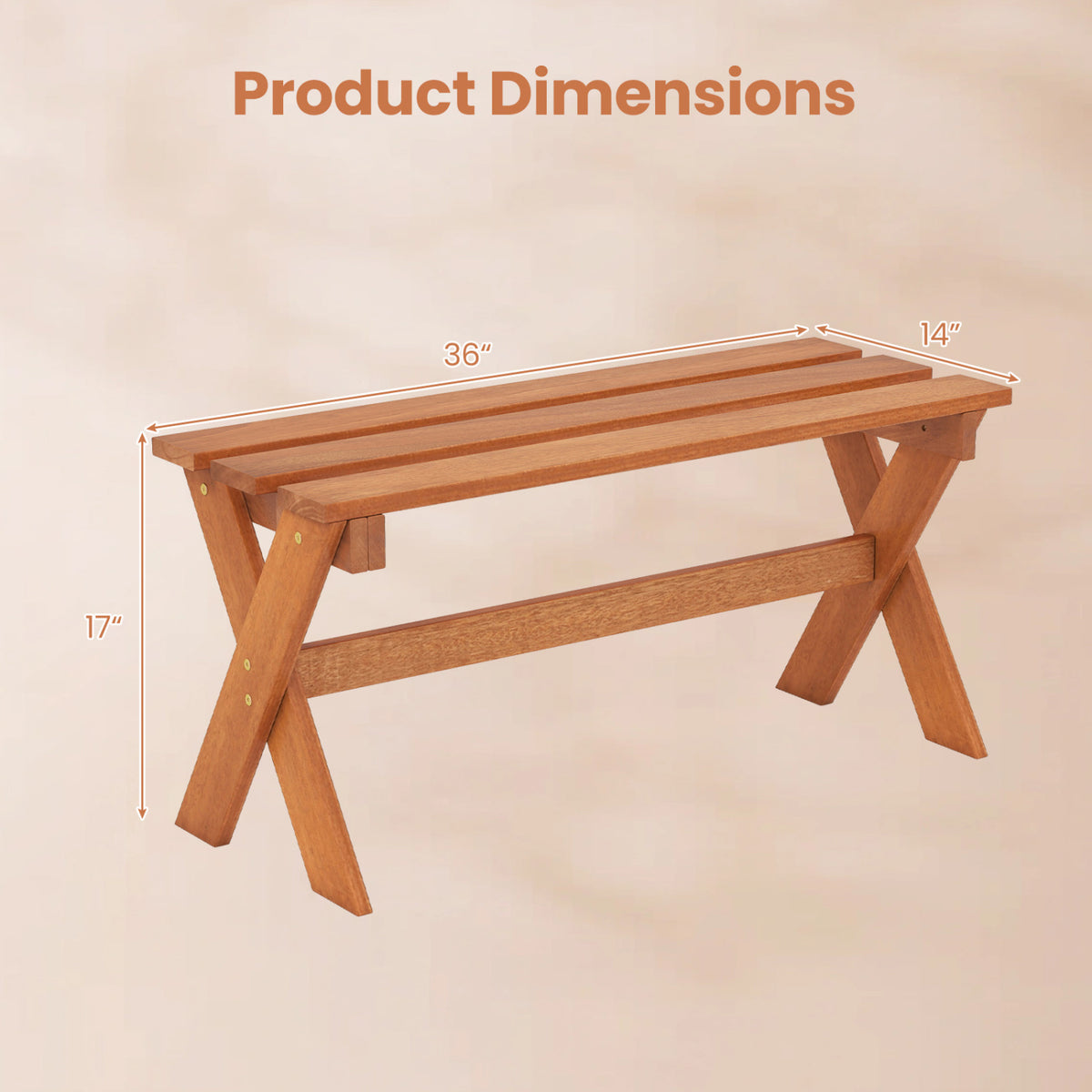 36" Outdoor Solid Wood Bench Set of 1/2 Backless Patio Dining Bench with Teak Oil Finish