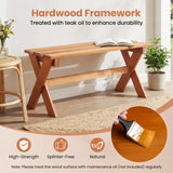 36" Outdoor Solid Wood Bench Set of 1/2 Backless Patio Dining Bench with Teak Oil Finish