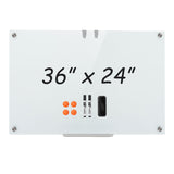 36 x 24 Inches Glass Whiteboard with Eraser and Removable Tray