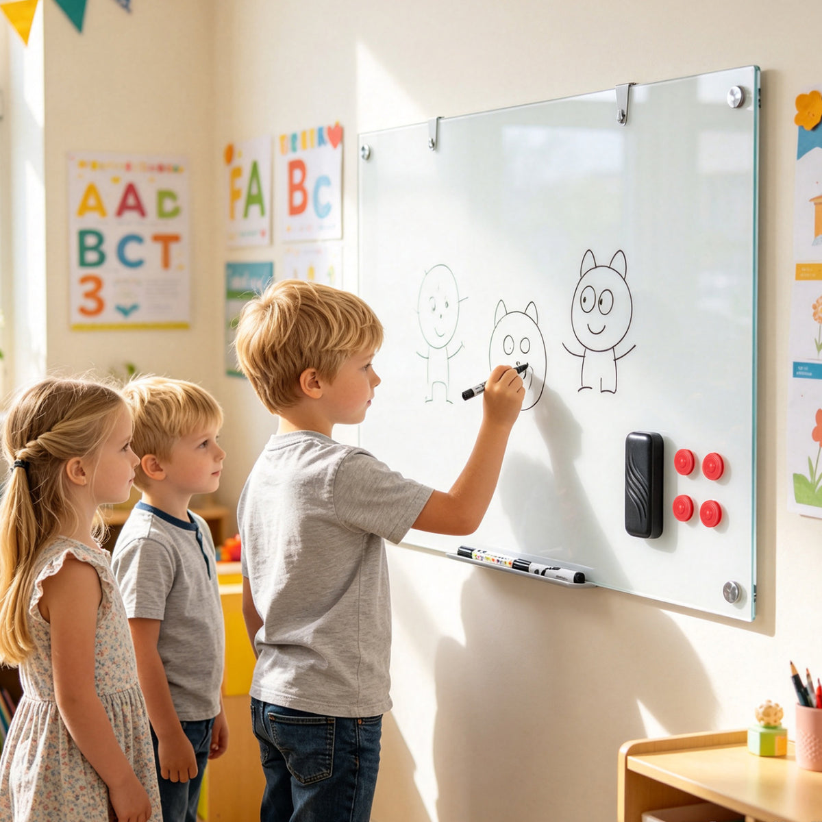 36 x 24 Inches Glass Whiteboard with Eraser and Removable Tray