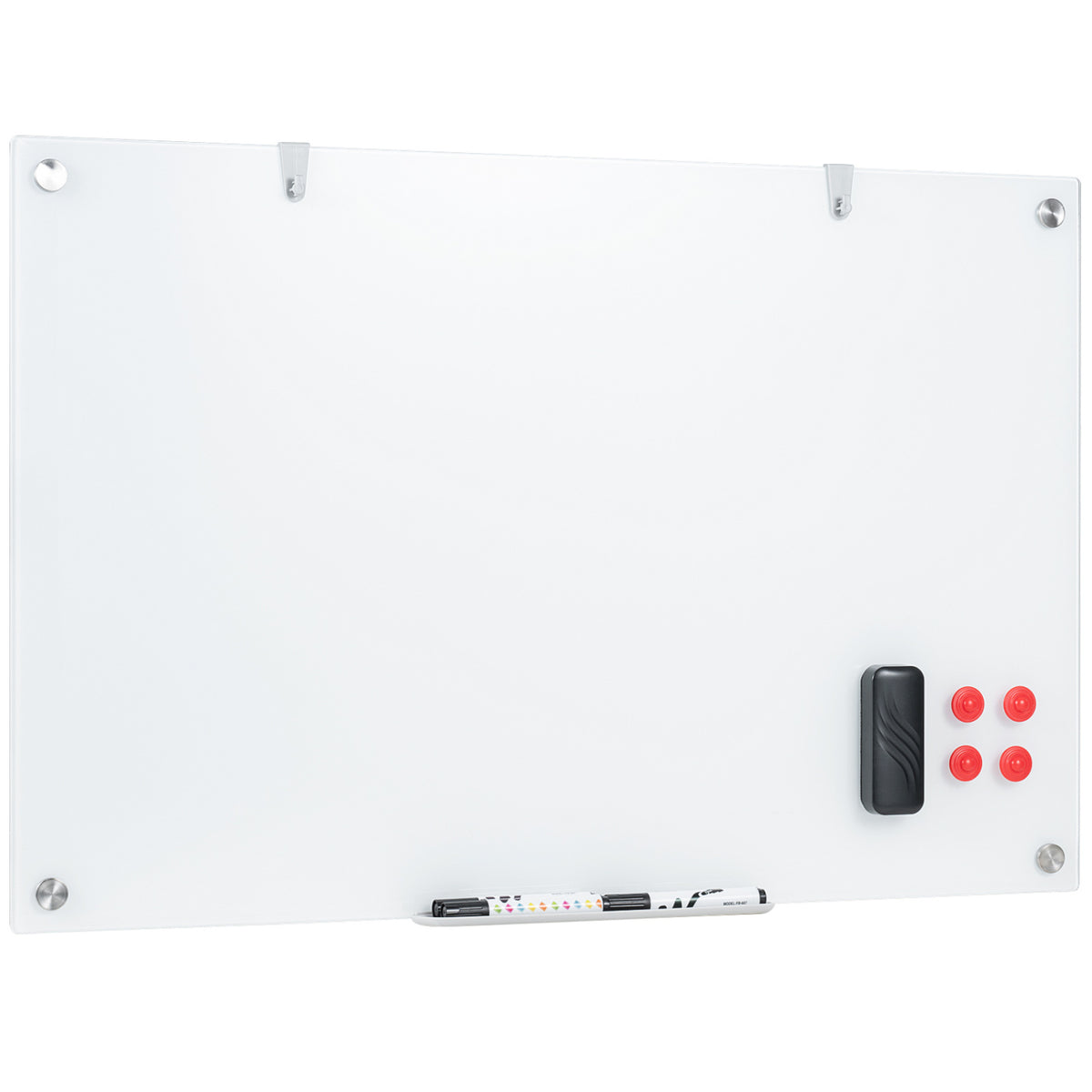 36 x 24 Inches Glass Whiteboard with Eraser and Removable Tray