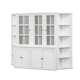 Retro Style Wall Suit with Glass Doors, 75.25'' Tall Display Cabinets & Triangle Sided Bookshelves, White