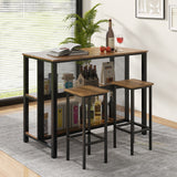 36 Inch 3-Tier Bar Table with Storage Metal Frame Adjustable Foot Pads for Dining Room