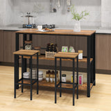 36 Inch 3-Tier Bar Table with Storage Metal Frame Adjustable Foot Pads for Dining Room