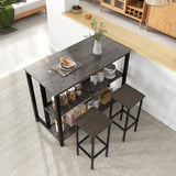 36 Inch 3-Tier Bar Table with Storage Metal Frame Adjustable Foot Pads for Dining Room