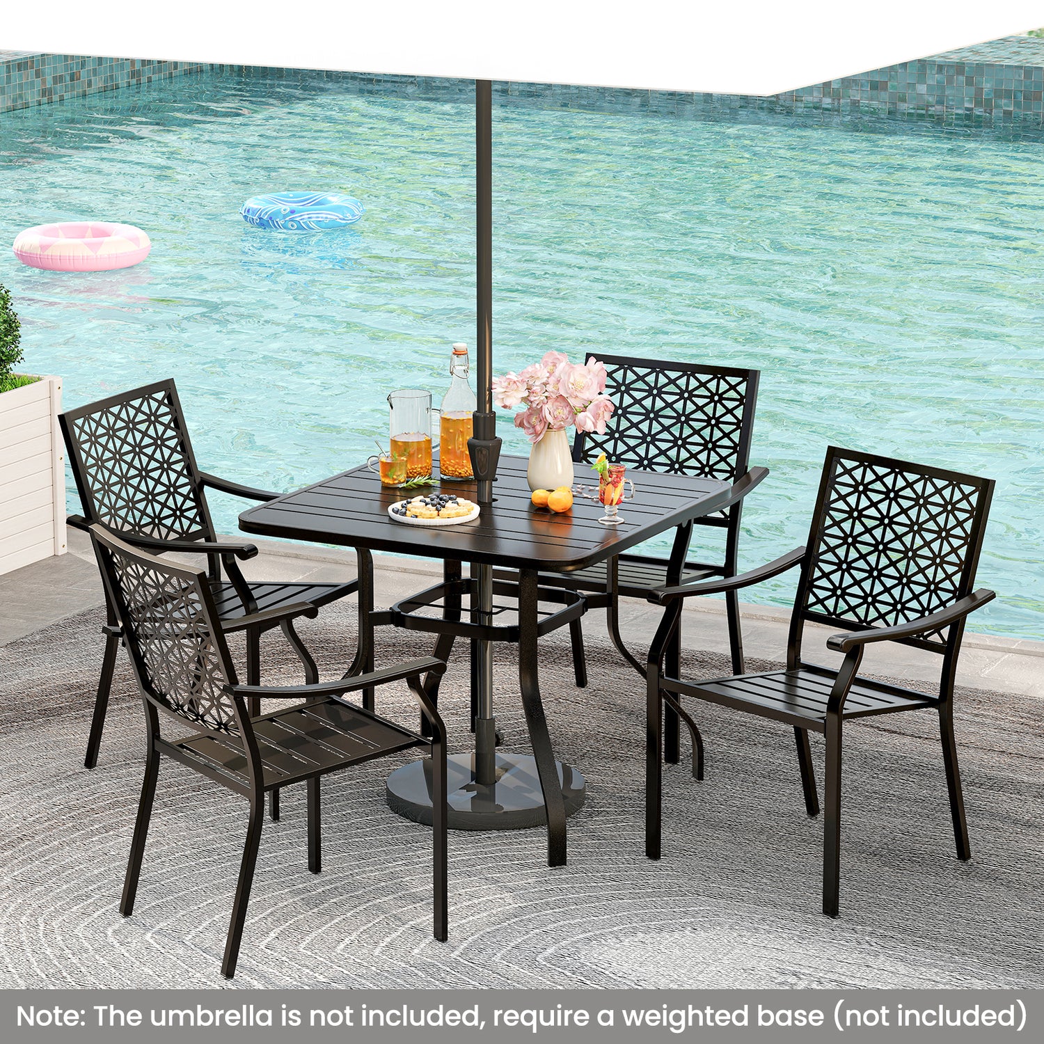 37 Inch Square Patio Dining Table with Umbrella Pole Hole