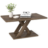 37.5 Inch Rectangular Coffee Table with Stable Base and Rubber Wood Connection for Living Room-Brown