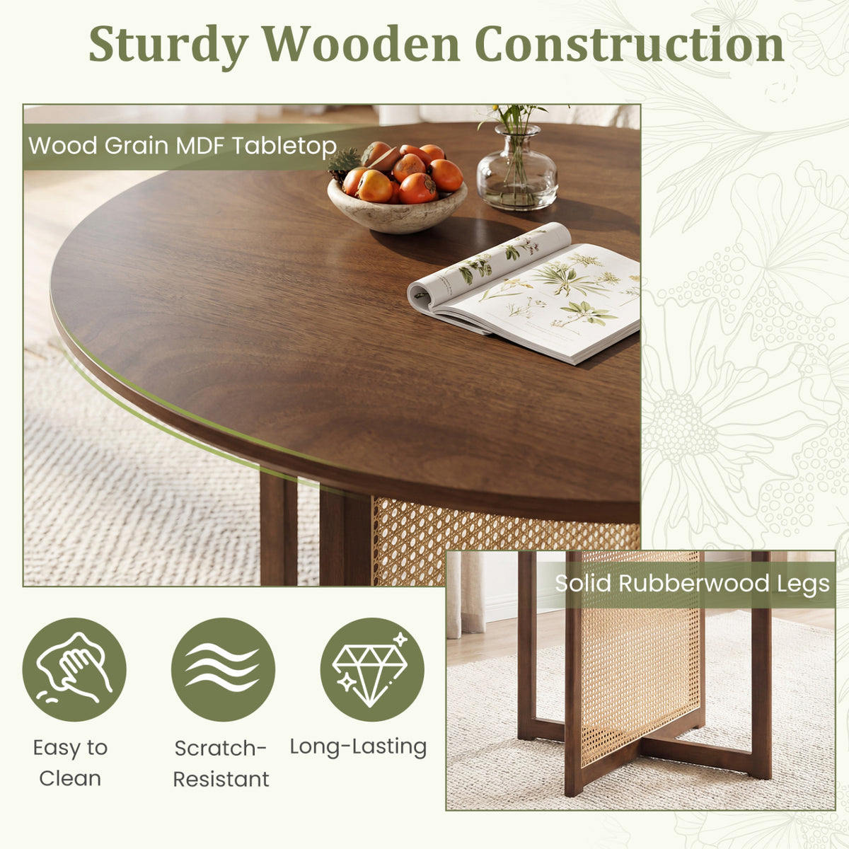 37.5 Inch Round Dining Table with Cross Pedestal Base-Walnut