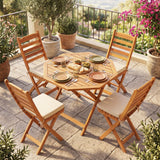 Acacia Wood Outdoor Folding Dining Table for 4 Octagonal with Slatted Tabletop