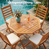 Acacia Wood Outdoor Folding Dining Table for 4 Octagonal with Slatted Tabletop