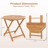Acacia Wood Outdoor Folding Dining Table for 4 Octagonal with Slatted Tabletop
