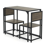 3 Pcs Dining Set Compact Table and 2 Chair with Metal Frame for for Small Space