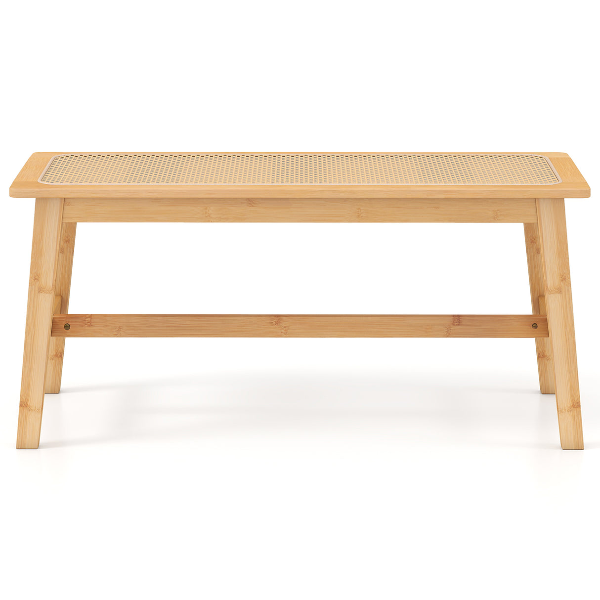 39.5 Inch Bamboo Dining Bench with Handwoven Rattan Seat for Indoor Outdoor-Natural