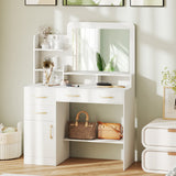 39.5 Inch Vanity Desk with Power Outlets and Mirror for Bedroom-White