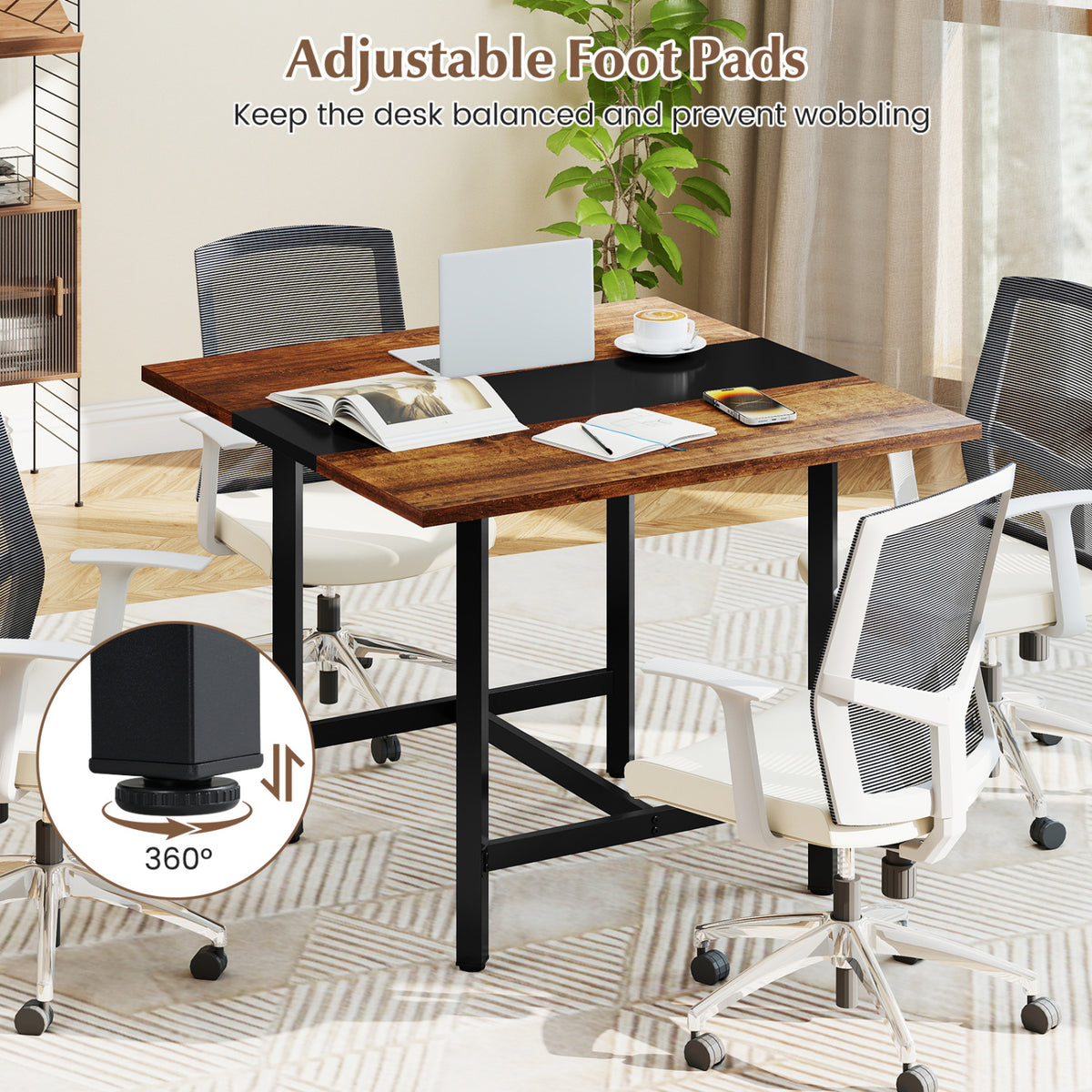 Square Conference Table Meeting Room Table with Thickened Tabletop