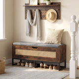 39.5" Rattan Storage Chest Wicker Shoe Bench with Padded Seat Flip-Top