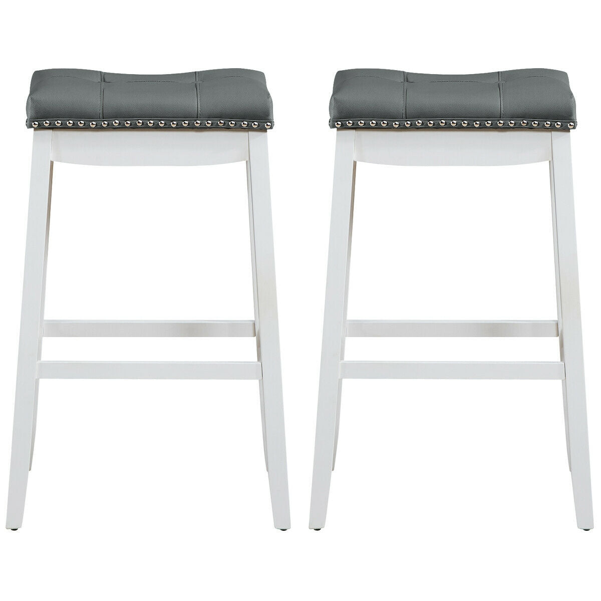 29âSet of 2 Nailhead Saddle Bar Stools-White