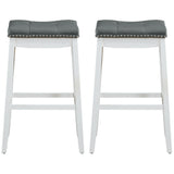 29âSet of 2 Nailhead Saddle Bar Stools-White