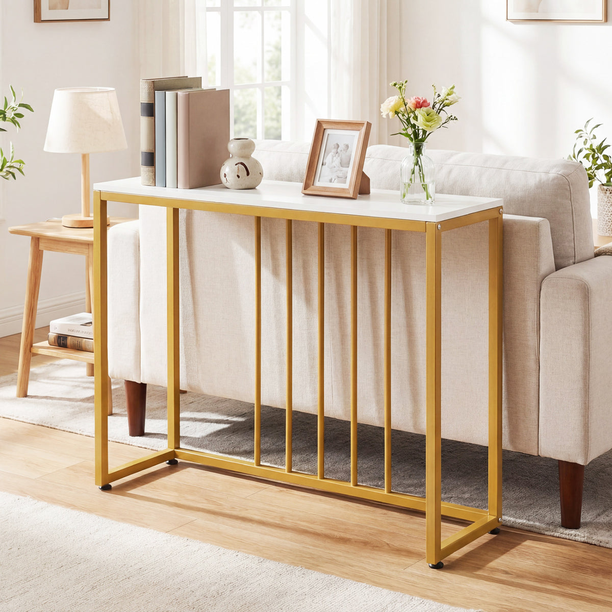 39"Modern Console Table with Built-in Charging Station-White