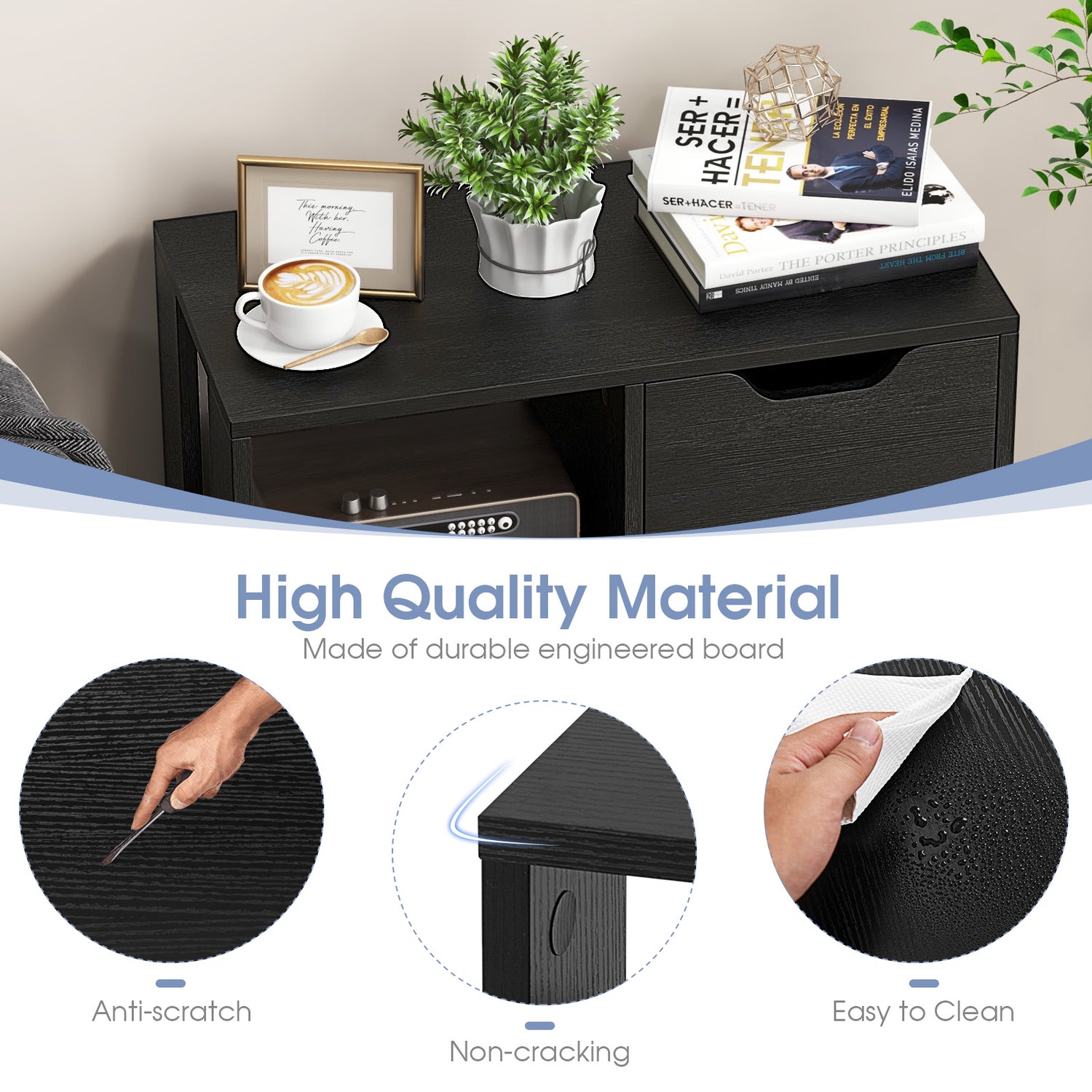 3-Tier Side Table with Storage Shelf and Drawer Space