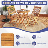 3 Pieces Acacia Wood Patio Folding Bistro Set with Soft Cushions