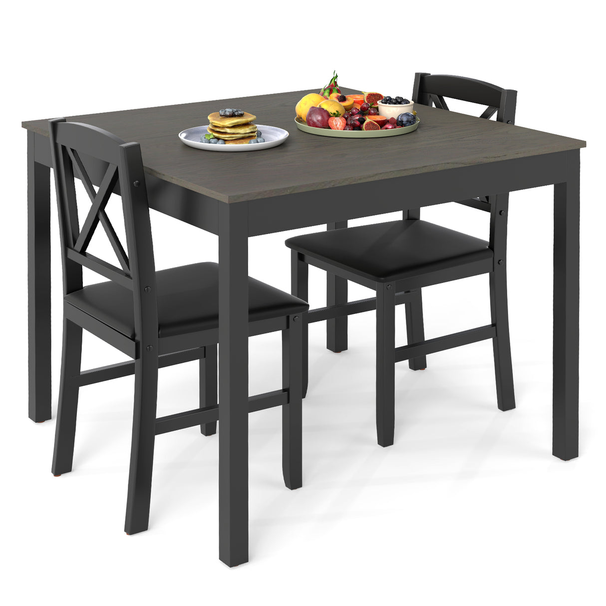 3-Piece Dining Table Set Wooden Square Kitchen Table for 2 People