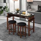 3-Piece Home Bar Set with 2 Upholstered Bar Stools  Outlets and USB Ports-Black