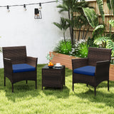 3 Pieces Outdoor Conversation Set with Cushioned Seat and Glass Tabletop