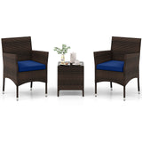 3 Pieces Outdoor Conversation Set with Cushioned Seat and Glass Tabletop