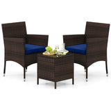 3 Pieces Outdoor Conversation Set with Cushioned Seat and Glass Tabletop