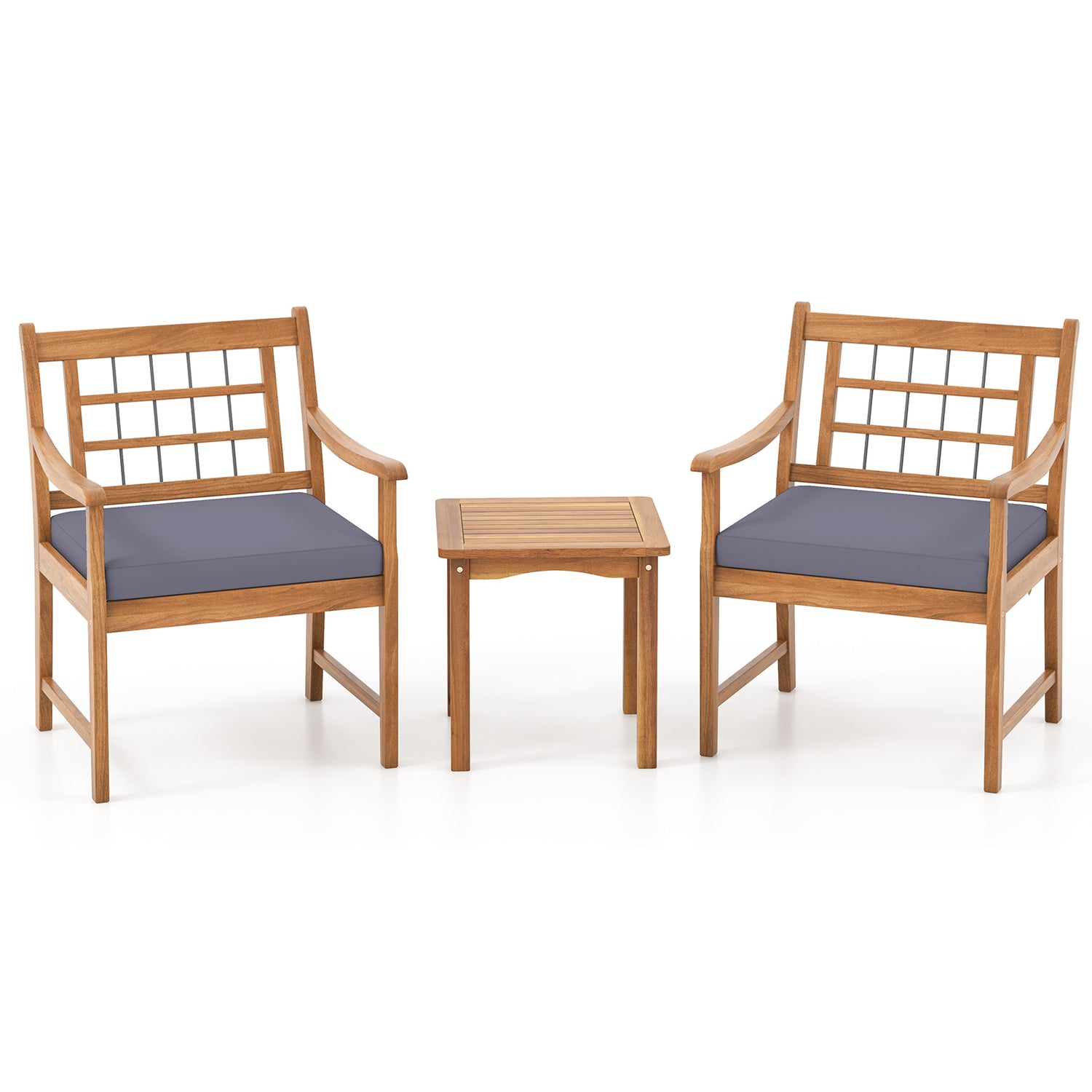 3 Piece Wood Patio Furniture Set with Seat Cushions and Acacia Wood Frame