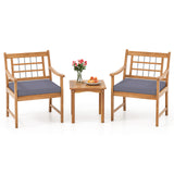 3 Piece Wood Patio Furniture Set with Seat Cushions and Acacia Wood Frame