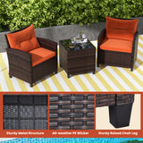 3 Pcs Patio Rattan Furniture Set Cushioned Conversation Set Coffee Table