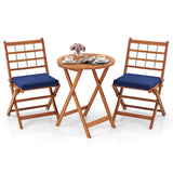 3 Pieces Acacia Wood Patio Bistro Set with Cushions