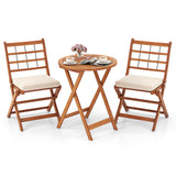 3 Pieces Acacia Wood Patio Bistro Set with Cushions