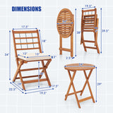 3 Pieces Acacia Wood Patio Bistro Set with Cushions