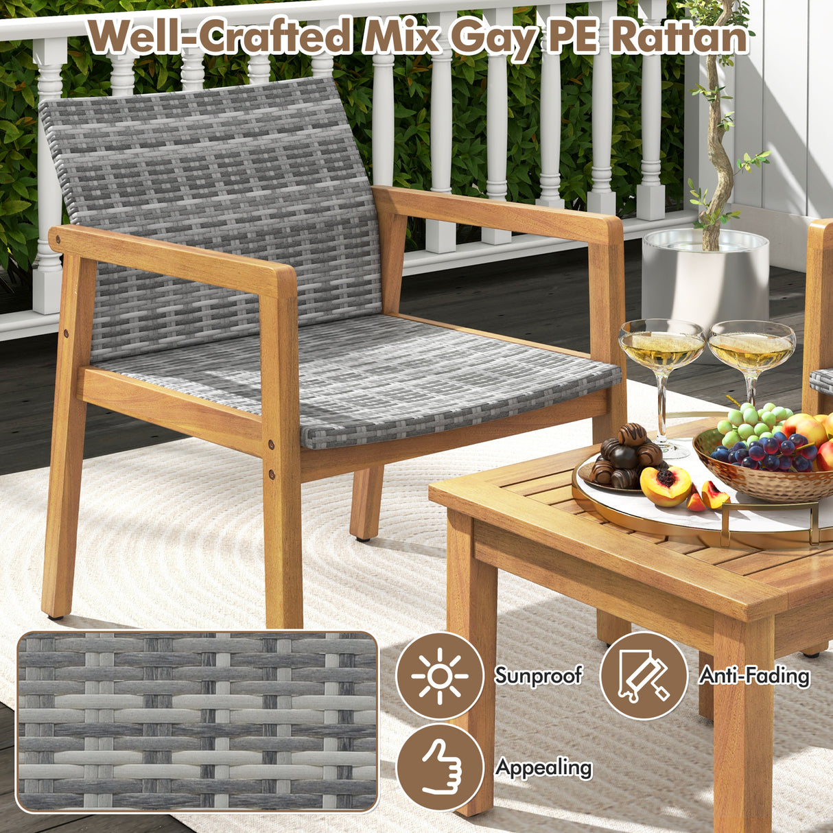 3 Pieces Patio Furniture Set  with Chair