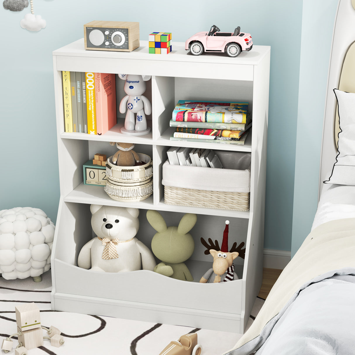 3-Tier Children's Multi-Functional Bookcase Toy Storage Bin Floor Cabinet