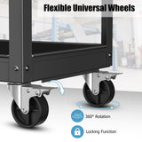 3-Tier Metal Utility Cart Trolley Tool with Flat Handle and 2 Lockable Universal Wheels