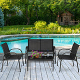 4 Pcs Patio Steel Frame Coffee Table Furniture Set