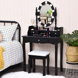 Oval Mirror Vanity Set  with 10 LED Dimmable Bulbs and 3 Drawers